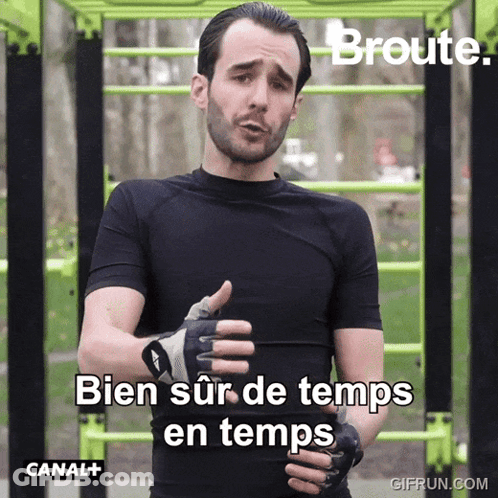 Man In Black Shirt And Gloves Says Bien Sur De Temps En Temps GIF