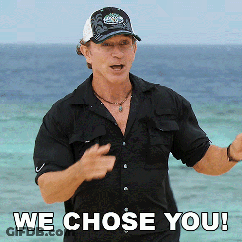 Man In Black Shirt And Hat Saying We Chose You GIF