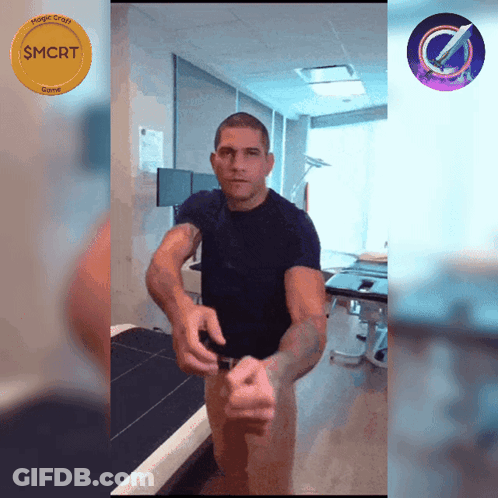 Man In Black Shirt At Sign Saying Smcrt GIF