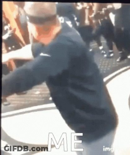 Man In Black Shirt Dancing Before Crowd Saying Me GIF