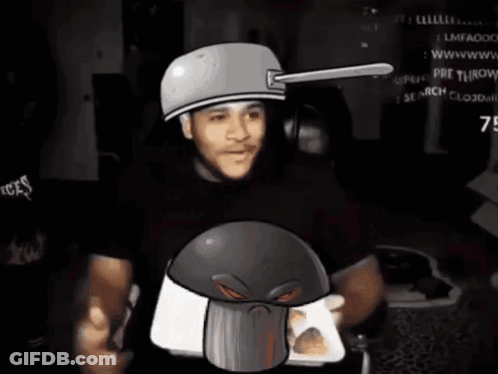 Man In Black Shirt Holding Cartoon Character In Front Of Screen Saying Search Glojow GIF