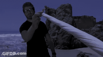 Man In Black Shirt Holding Cloth On Beach GIF