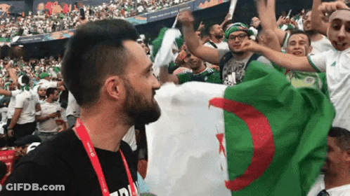 Man In Black Shirt Holding Flag Before Crowd GIF
