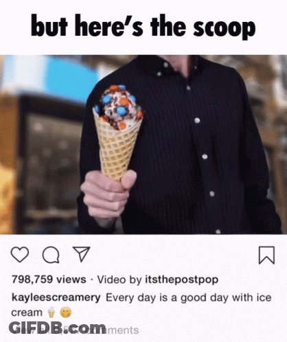 Man In Black Shirt Holding Ice Cream Saying But Here's The Scoop GIF