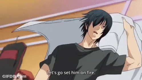 Man In Black Shirt Laying On Bed Says Let's Go Set Him On Fire GIF