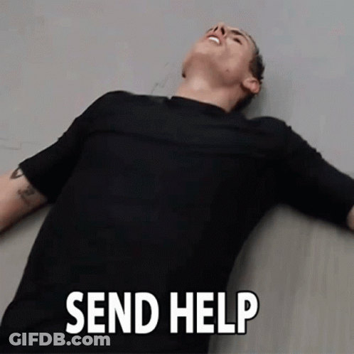 Man In Black Shirt Lying On Floor Send Help GIF