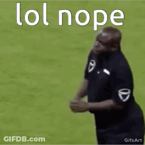 Man In Black Shirt On Soccer Field Saying LOL Nope GIF