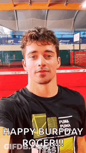Man In Black Shirt Saying Happy Burfday Roger GIF