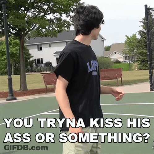 Man In Black Shirt Saying Loft On Basketball Court GIF