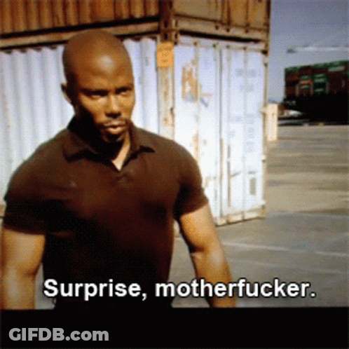 Man In Black Shirt Saying Surprise Motherfucker GIF