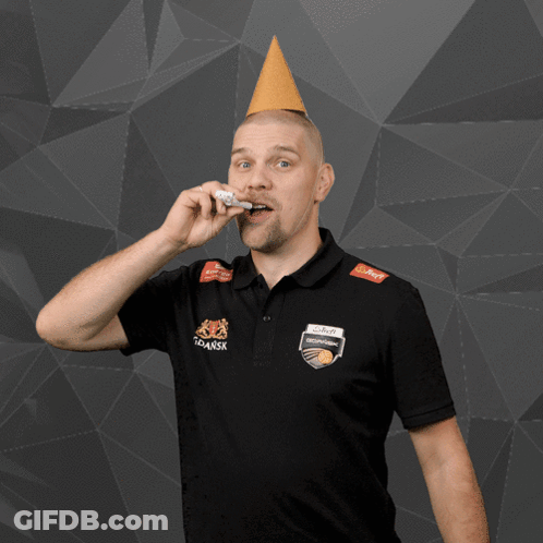 Man In Black Shirt Saying Teamsk Blowing Party Horn GIF