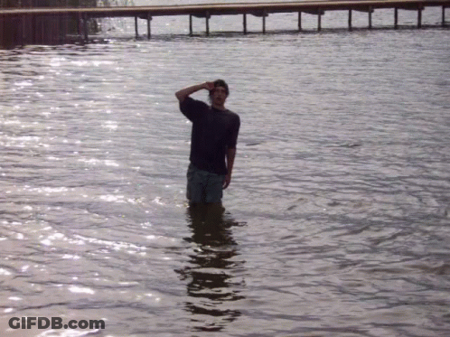 Man In Black Shirt Standing In Water GIF