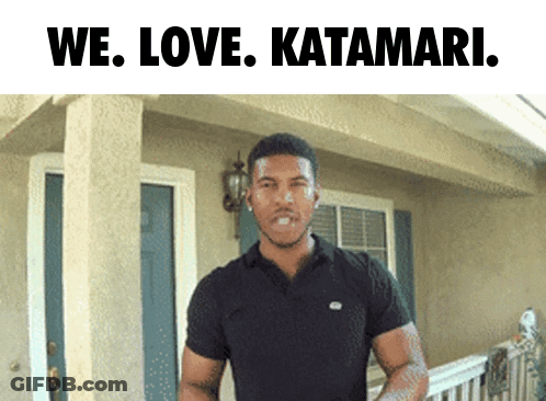 Man In Black Shirt We Love Katamari In Front Of House GIF