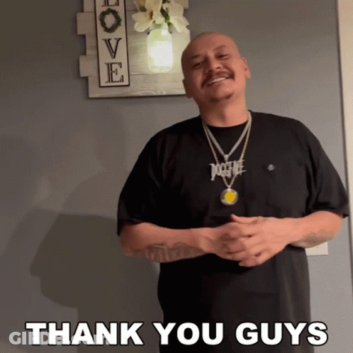 Man In Black Shirt With Thank You Guys Sign GIF