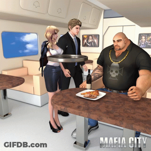 Man In Black Skull Shirt Serving Food To Woman GIF