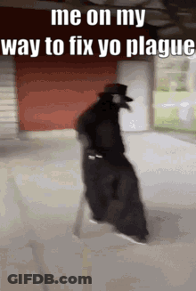 Man In Black Suit And Hat Saying Me On My Way To Fix Yo Plague GIF
