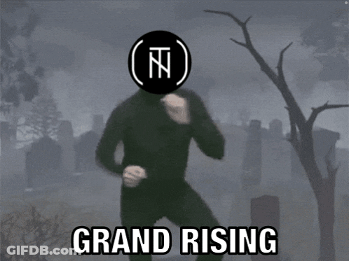 Man In Black Suit Kneeling At Cemetery With Grand Rising GIF