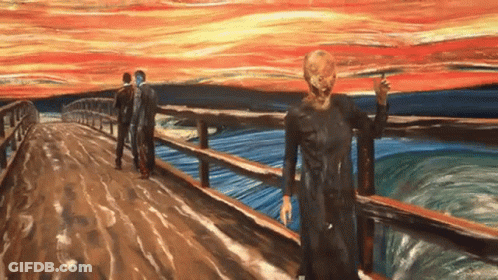 Man In Black Suit On Wooden Bridge GIF