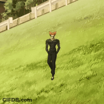 Man In Black Suit Walking On Grass GIF