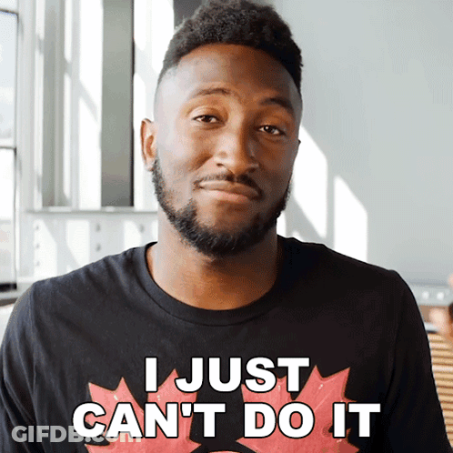 Man In Black T-Shirt Saying I Just Can't Do It GIF