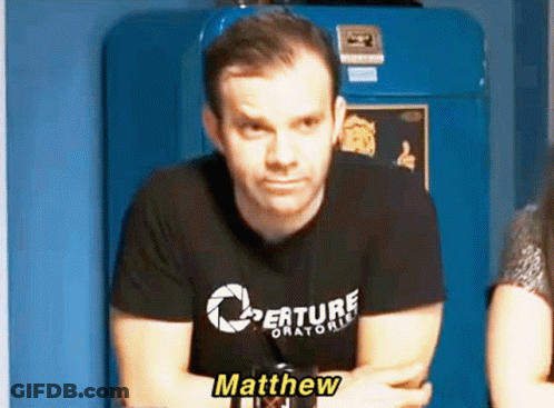 Man In Black T-Shirt Saying Matthew GIF
