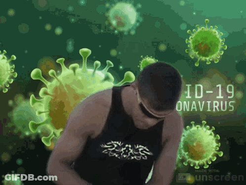 Man In Black Tank Top Surrounded By Green Viruses GIF