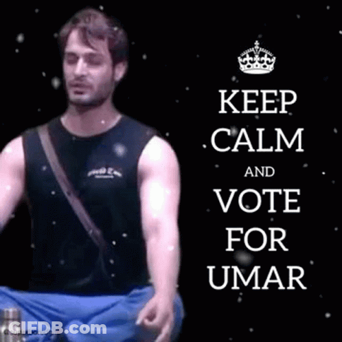 Man In Black Tank Top With Keep Calm And Vote For Umar Sign GIF