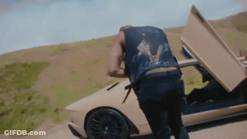Man In Black Vest Next To Car Hood GIF