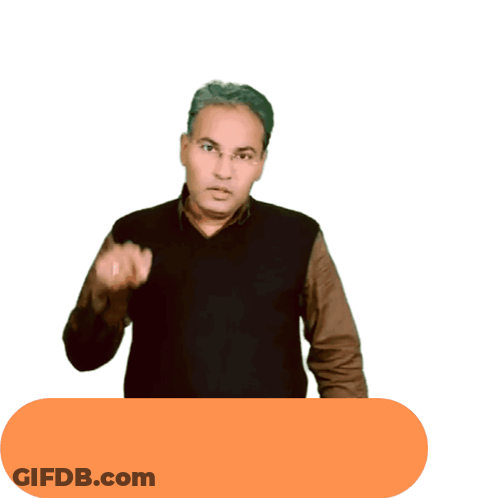 Man In Black Vest Pointing At Fake News Sign GIF