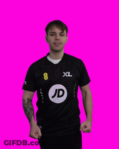 Man In Black XL Shirt With JD GIF