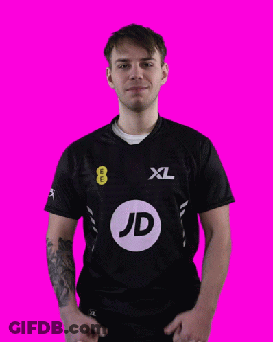 Man In Black XL Shirt With JD GIF
