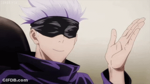 Man In Blindfold And Purple Jacket Waving GIF