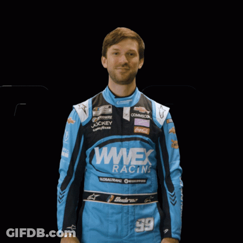 Man In Blue And Black Wwex Racing Jacket GIF