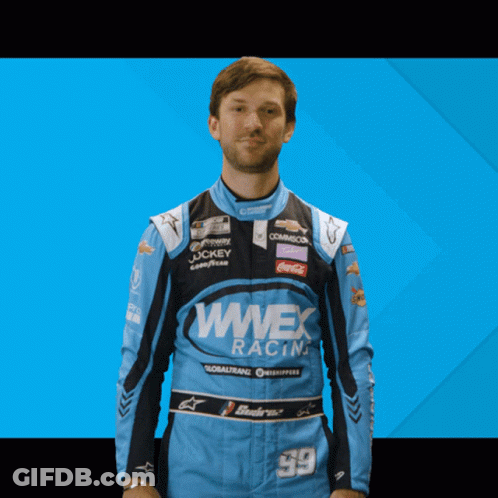 Man In Blue And Black WWEX Racing Uniform GIF