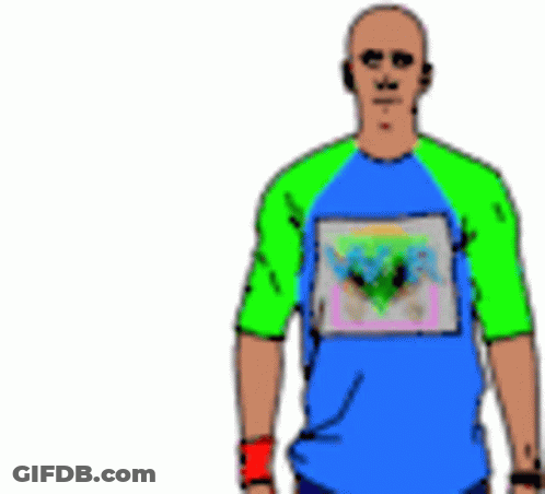 Man In Blue And Green Shirt Pointing GIF