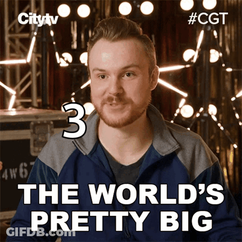 Man In Blue And Grey Jacket Says World's Pretty Big GIF
