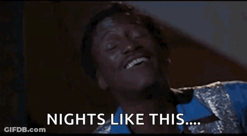 Man In Blue And Silver Jacket Laughing Saying Nights Like This GIF