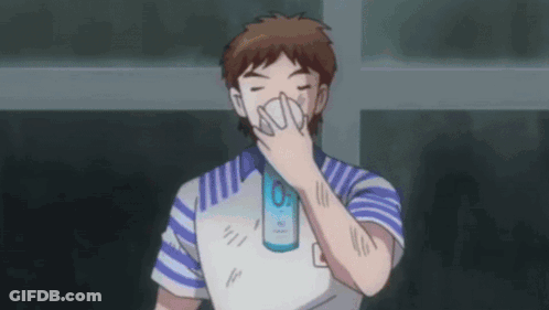 Man In Blue And White Shirt Covering Nose GIF