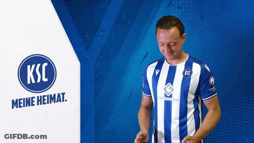 Man In Blue And White Striped Shirt With Ksc Meine Heimat GIF