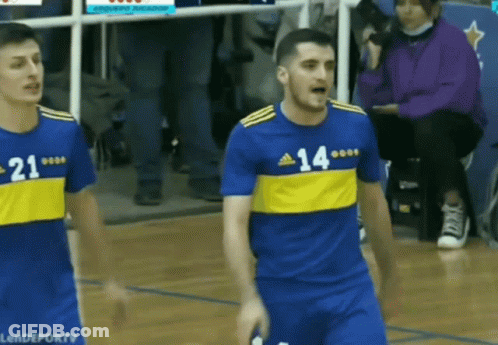 Man In Blue And Yellow Jersey Number 14 GIF