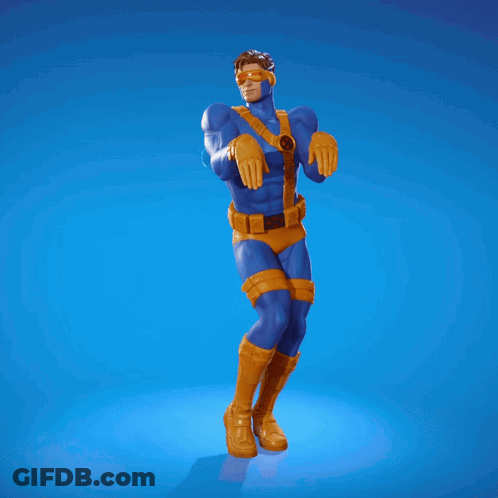 Man In Blue And Yellow Superhero Costume Dancing GIF