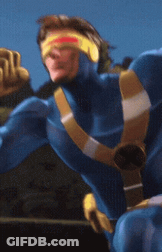 Man In Blue And Yellow Superhero Costume GIF