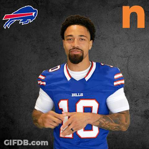 Man In Blue Bills Jersey In Front Of Orange Letter N GIF
