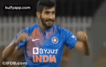 Man In Blue Byju's India Jersey Dancing On Soccer Field GIF