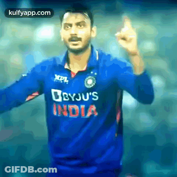 Man In Blue Byju's India Jersey Making Funny Face GIF