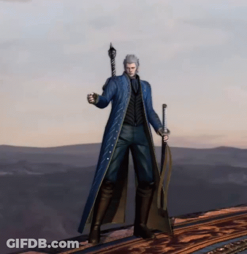 Man In Blue Coat Holding Sword And Whip GIF