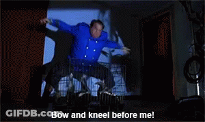 Man In Blue Coat Says Bow And Kneel GIF