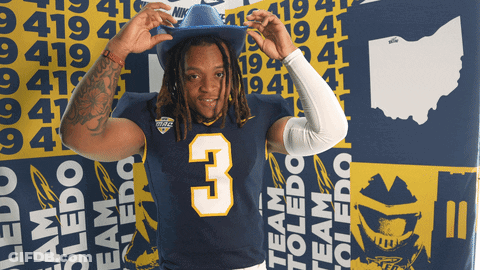 Man In Blue Cowboy Hat And Jersey Number 3 GIF