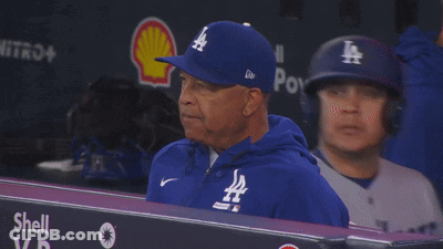 Man In Blue Dodgers Hat In Dugout GIF