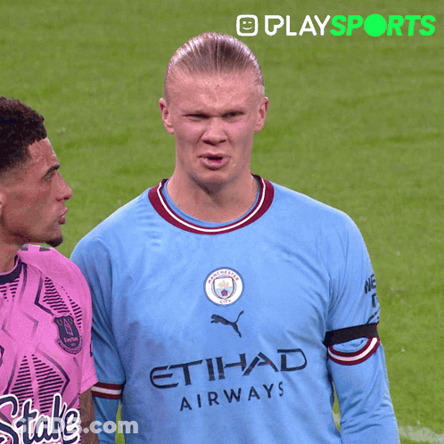 Man In Blue Etihad Airways Jersey On Soccer Field GIF